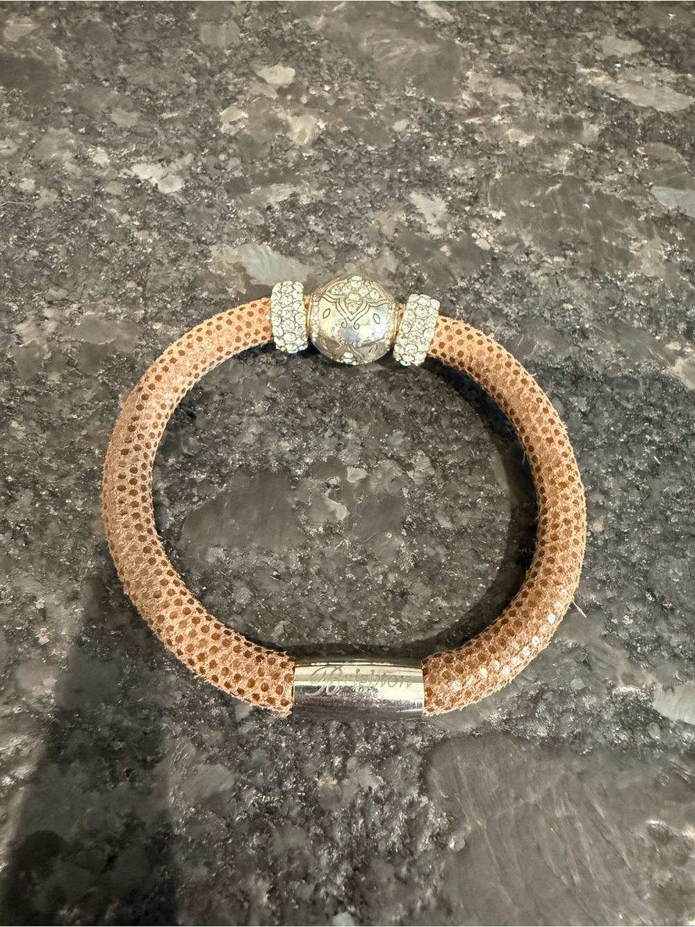 Brighton Brown Leather-Texture Bracelet with Charm Beads